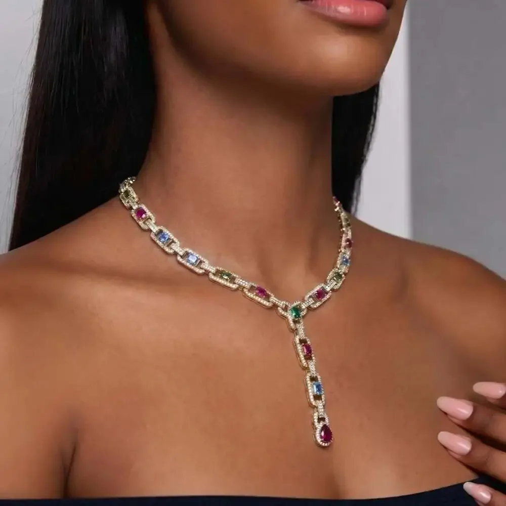 Multi-colored gemstone necklace with diamonds and a pendant 17inch